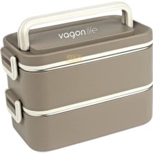 Valor Vagonlife Bento 2000ML Lunchbox 2 Katlı 3 Bölmeli Mini Kaseli Çelik Sefer Tası Yemek Kutusu (Kahver