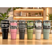 ÖNÇ - PRİME Renkli 700 ml Taşıma Kulplu Paslanmaz Çelik Termos Mug Bardak