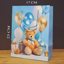ÖNÇ - PRİME Ayıcık Desenli Mavi Küçük Boy Karton Hediye Çantası