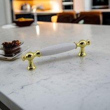 Valor Arnas Porselen Gold Altın Kulp 128 mm Mobilya Çekmece Mutfak Dolabı Dolap Kapak Kulplar Kulb Kulpu