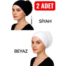 Valor 2 Adet Silikonlu Fırfırlı Bone Kaymayan Topuz Bonesi Dikişsiz Siyah Beyaz | Konforlu Pratik Bone