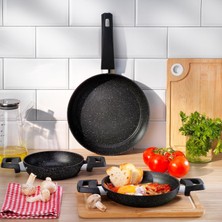 Valor Schafer Black Stone 3 Lü Tava + Sahan Seti-Siyah