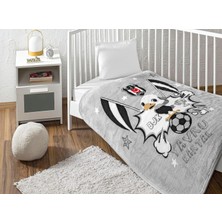 Valor Taç Beşiktaş Klasik Taraftar Desenli Pamuk-Polyester Karışım Battaniye, Siyah, Beyaz, Bebek