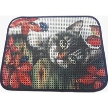 Valor Miapet Elekli Desenli Kedi Tuvalet Önü Paspası 60 x 45 cm Gri Kedi