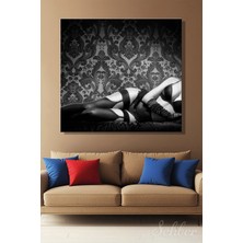 Şehber Vintage Tarzı Iç Çamaşırlı Kadın Model Fotoğraf Kare Kanvas Tablo Tekli Ev Kafe Ofis 3400