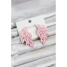 Mey Ithalat® Pembe Renk Kristal Taşlı Kanat Küpe
