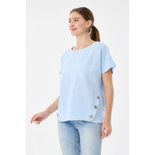 Della Moor Italyan %60 Keten Düğme Aksesuarlı Oversize Bluz 38 - 42 Beden