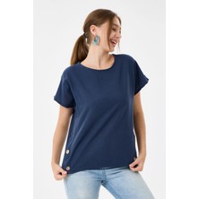Della Moor Italyan %60 Keten Düğme Aksesuarlı Oversize Bluz 38 - 42 Beden