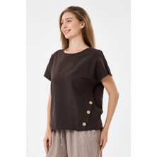 Della Moor Italyan %60 Keten Düğme Aksesuarlı Oversize Bluz 38 - 42 Beden