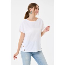 Della Moor Italyan %60 Keten Düğme Aksesuarlı Oversize Bluz 38 - 42 Beden