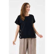 Della Moor Italyan %60 Keten Düğme Aksesuarlı Oversize Bluz 38 - 42 Beden