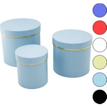 ÖNÇ - PRİME 3pcs Yuvarlak Mat Renkli - Düz Renk Karton Hediye Kutusu 18-16-12CM