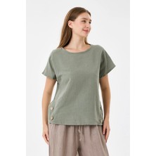 Della Moor Italyan %60 Keten Düğme Aksesuarlı Oversize Bluz 38 - 42 Beden