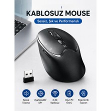 Azurtech Kablosuz Şarjlı Mouse Bluetooth + 2.4g USB Alıcılı Sessiz Tıklama Ergonomik Mouse Pc Mac Laptop iPad Uyumlu