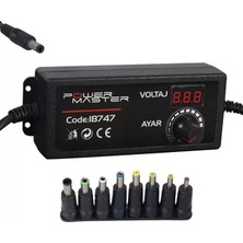 ÖNÇ - PRİME Powermaster PM-18747 3 Volt - 24 Volt - 2 Amper Çok Uçlu Dijital Ekranlı Ayarlı Kademeli Adaptör