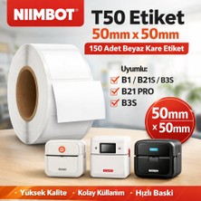 ÖNÇ - PRİME Nıımbot T50 Etiket 50MM x 50MM (Tek Kolonda 1li) 150 Adet Beyaz Kare (B1, B21S, B3S, B21 Pro)