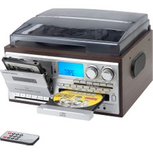 Ronanna Bluetooth Kumandalı Cd, Kaset, Usb, Radyo ve 33-45-78 Devir Plak Çalabilen Pikap Kahverengi