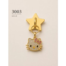 3003 Premium Zirkon Hello Kitty Figürlü Lüks Telefon Aksesuarı Charm - Altın Renk