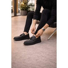 Romex Siyah Deri Fiyonk Detaylı Loafer Ayakkabı - Rahat ve Şık Tarz,37,38,39,40,41,42,43,44