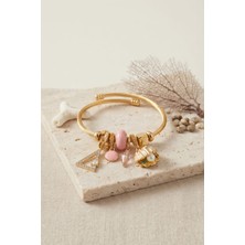 Armüz Pembe Deniz Kabuğu Model Gold Renk Charmlı Bileklik