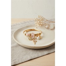 Armüz Geyik Model Gold Renk Pembe Charmlı Bileklik