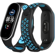 Vexor Mi Band 6 Spor Delikli Kordon - Siyah-Mavi-Beyaz