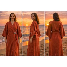 Kruvaze Kesim Kemerli ve Tokalı Cupro Kimono / Kaftan