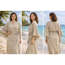 Kruvaze Kesim Kemerli ve Tokalı Cupro Kimono / Kaftan