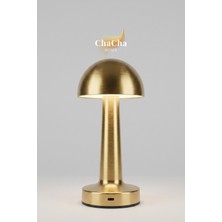 ChaCha Home Mila Metal LED Masa Lambası 22X10 cm - Mantar Başlıklı Lüks Dekoratif Abajur ve Gece Lambası