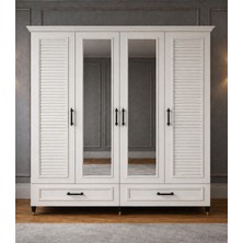Noiss Home Decor Barlas 4 Kapılı Gardırop Elbise Dolabı Askılı Raflı Yatak Odası Dolabı
