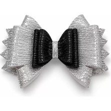 ALK Glitter Detaylı Fiyonk Saç Tokası 9x6 cm Gri - Siyah