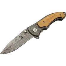 ALK 2-31 Damascus Kamp Çakı 19,5cm - Yarı Otomatik, Kemerlikli, Ahşap Metal Sap