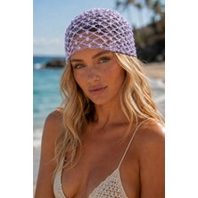 Tom Company Lila-Pullu Payet Işlemeli Simli Örgü Bohem Saç Aksesuarı File Yazlık Bere Şapka & Bandana