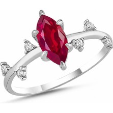 La Mia Felicita 925 Ayar Ruby Markiz Taşlı Pırlanta Tasarım Gümüş Yüzük