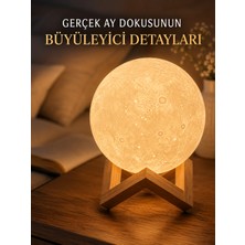 Lims Store 3D Ay Gece Lambası Ahşap Standlı Dekoratif LED Masa Lambası