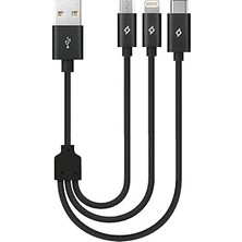 Nacario Ttec Alumicable Mini Trio Lightning Micro USB 30CM Şarj Kablosu, Siyah