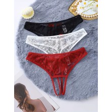 Hsc Bilişim Tegan Kadın 3'lü Seksi Ağ Bölgesi Açık Dantelli Tanga Seti TG270055