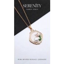 Serenity Renkli Mineli Incili Sanat Çelik KOLYE03