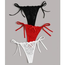Hsc Bilişim Tegan Büyük Beden Kadın 3'lü Dantelli Yandan Bağlamalı Seksi Tanga TG270054