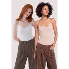 Loule Kadın 2 Adet Modal & Pamuklu Ince Askılı Esnek Basic Body Atlet - 2'li Avantaj Paketi