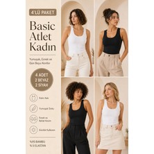 Loule Kadın Kalın Askılı %95 Doğal Bambu Esnek 4'lü Basic Atlet - Yumuşak & Terletmeyen Doku