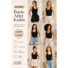 Loule Kadın Kalın Askılı %95 Doğal Bambu Esnek 6'lı Basic Atlet - Yumuşak & Terletmeyen Doku