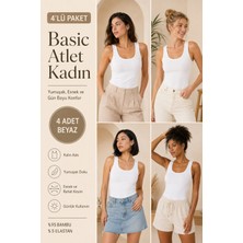 Loule Kadın Kalın Askılı %95 Doğal Bambu Esnek 4'lü Basic Atlet - Yumuşak & Terletmeyen Doku