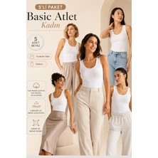 Loule Kadın 5 Adet Pamuklu & Modal Kalın Askılı Esnek Basic Atlet - 5'li Avantaj Paketi