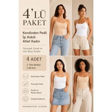 Loule Kadın %95 Pamuk Ip Askılı Pedli 4 Adet Basic Atlet - Esnek & Rahat 4'lü Bra Singlet