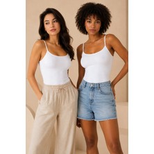 Loule Kadın %95 Pamuk Ip Askılı Pedli 2 Adet Basic Atlet - Esnek & Rahat 2'li Bra Singlet