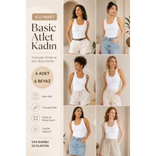 Loule Kadın Kalın Askılı %95 Doğal Bambu Esnek 6'lı Basic Atlet - Yumuşak & Terletmeyen Doku