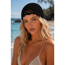 Tom Company-Siyah-Inci Işlemeli Örgü Bohem Saç Aksesuarı File Yazlık Bere Şapka & Bandana