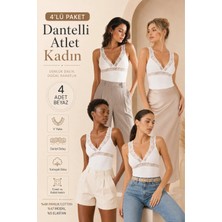 Loule Kadın 4 Adet Dantel Detaylı V Yaka Pamuklu & Modal Esnek Büstiyer Atlet - 4'lü Avantaj Paketi