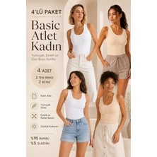 Loule Kadın Kalın Askılı %95 Doğal Bambu Esnek 4'lü Basic Atlet - Yumuşak & Terletmeyen Doku